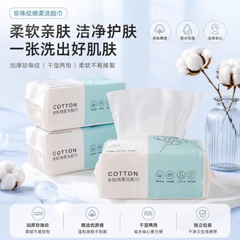 Disposable Face Towels, Thickened Pure White Pearl Pattern, Women's Makeup Remover, Cleansing Soft Towel, Pull-Out Towel, Dual-Use for Dry and Wet