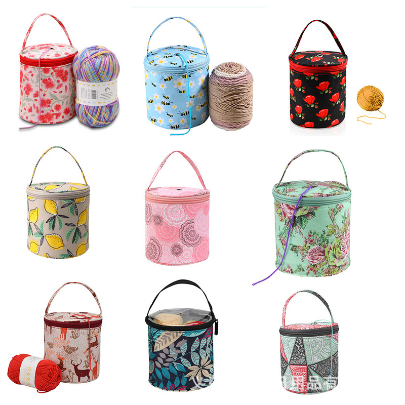 Cross-Border Yarn Storage Bag, Small Wool Storage Bucket Bag, Portable Knitting Tool Storage Zipper with Holes, No Stuck