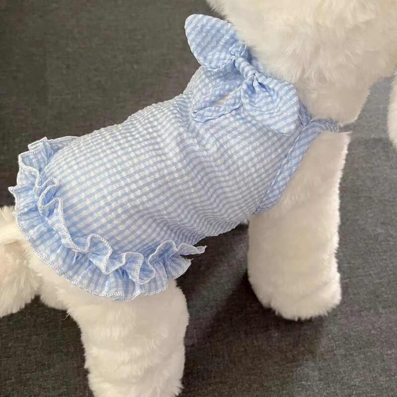 Cute Plaid Bow Suspender Skirt Pet Spring Thin Dog Cat Teddy Bichon Summer Clothes