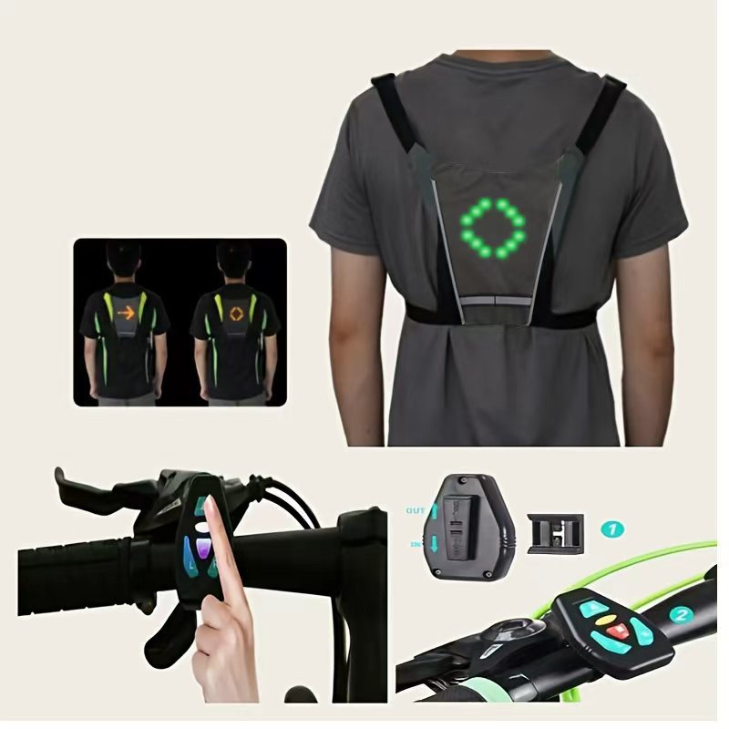 Control remoto inalámbrico advertencia bicicleta luminosa LED luz de la vuelta bolsa chaleco luminoso Chaleco de equitación bolsa luminosa