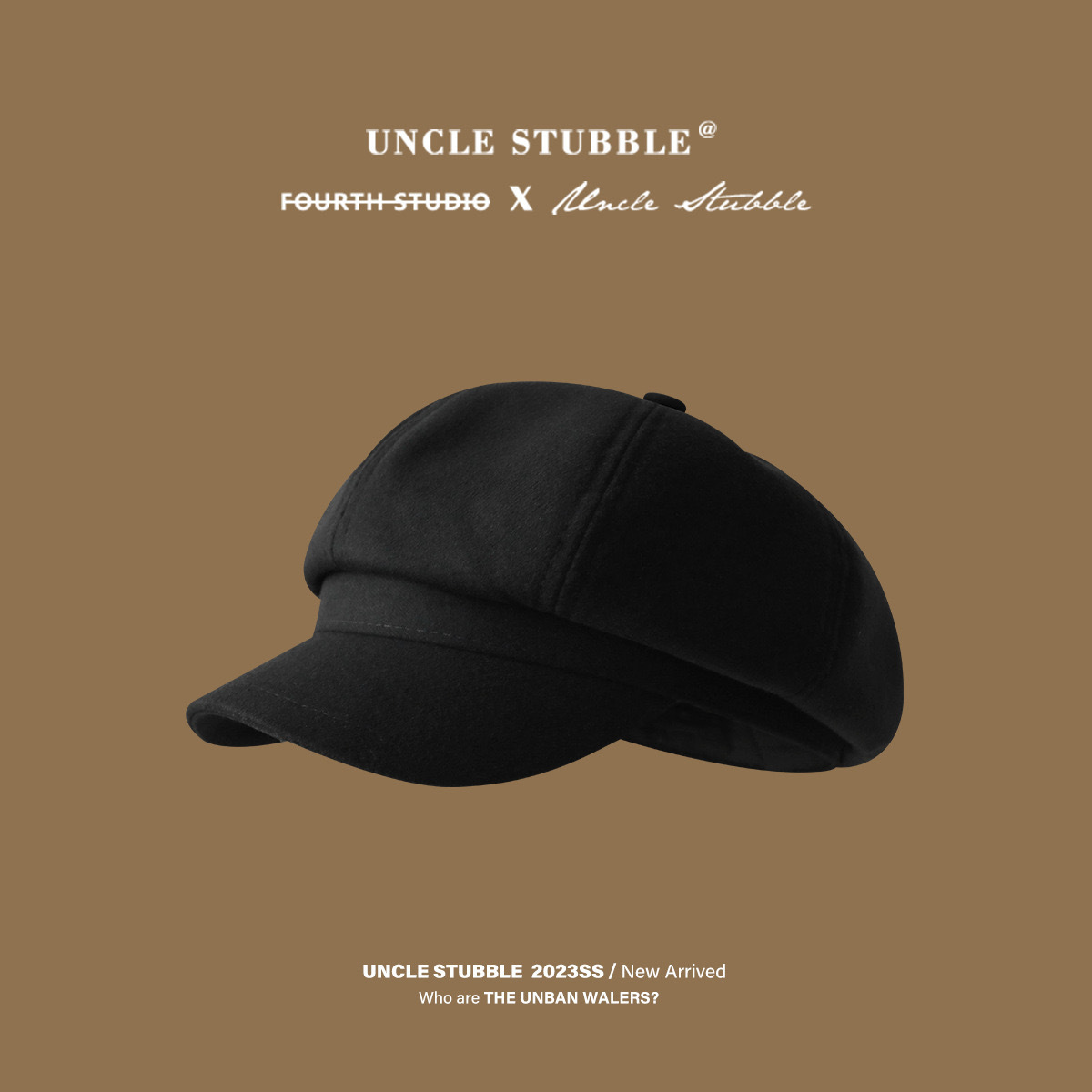 Eight-panel octagonal hat-black