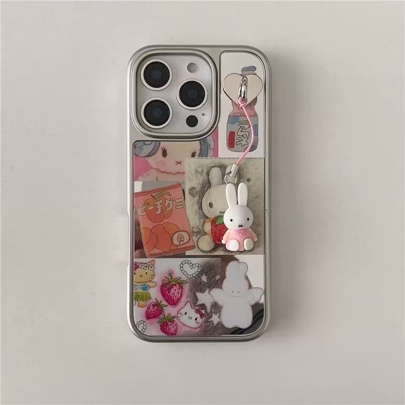Girl Heart ins Strawberry Rabbit Illustrator Funda para iPhone 16pm Apple 14/15 Mirror 13 Nuevo