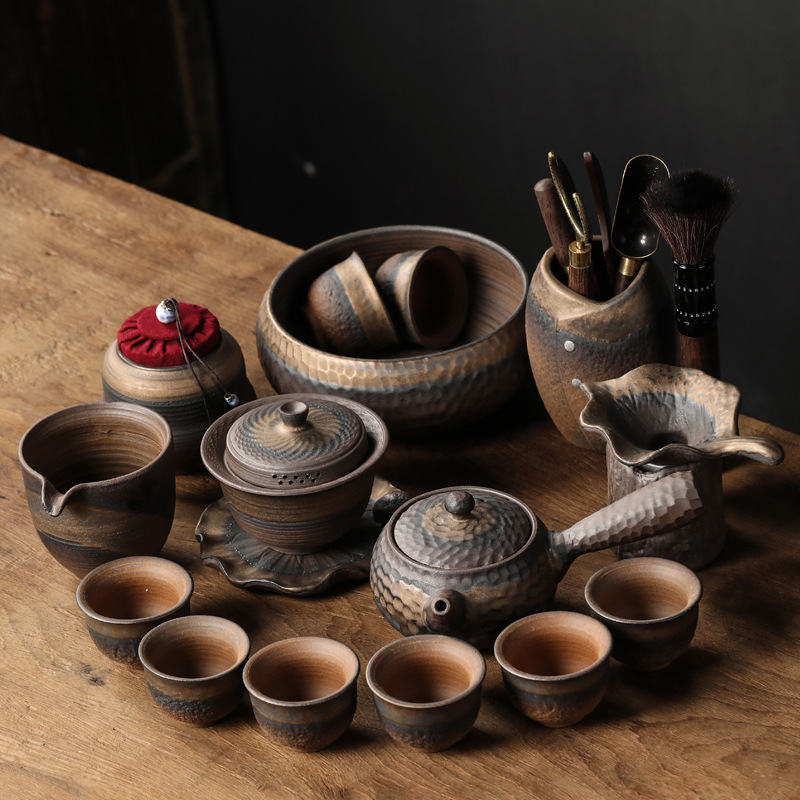 Gilt Glaze Stoneware Tea Set Kung Fu Tea Set Ceramic Retro Home Simple Teapot Tea Cup Office Wholesale Gilt Glaze Stoneware Tea Set Kung Fu Tea Set Ceramic Retro Home Simple Teapot Tea Cup Office Wholesale