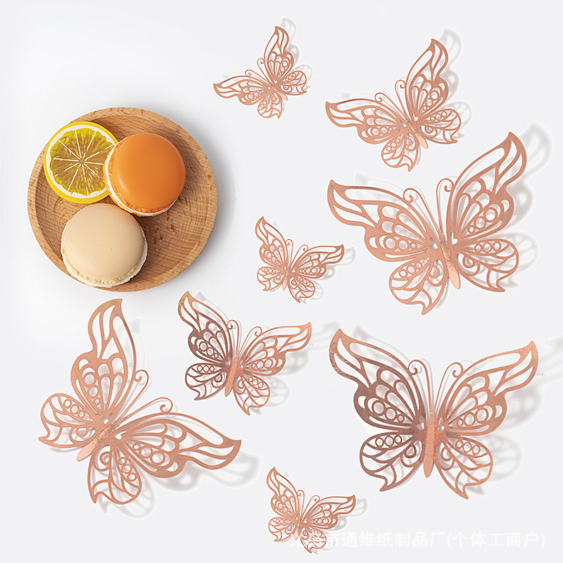 12 pegatinas doradas de mariposas huecas para pared, pegatinas de mariposas para decoración de paredes del hogar, pegatinas creativas de mariposas.