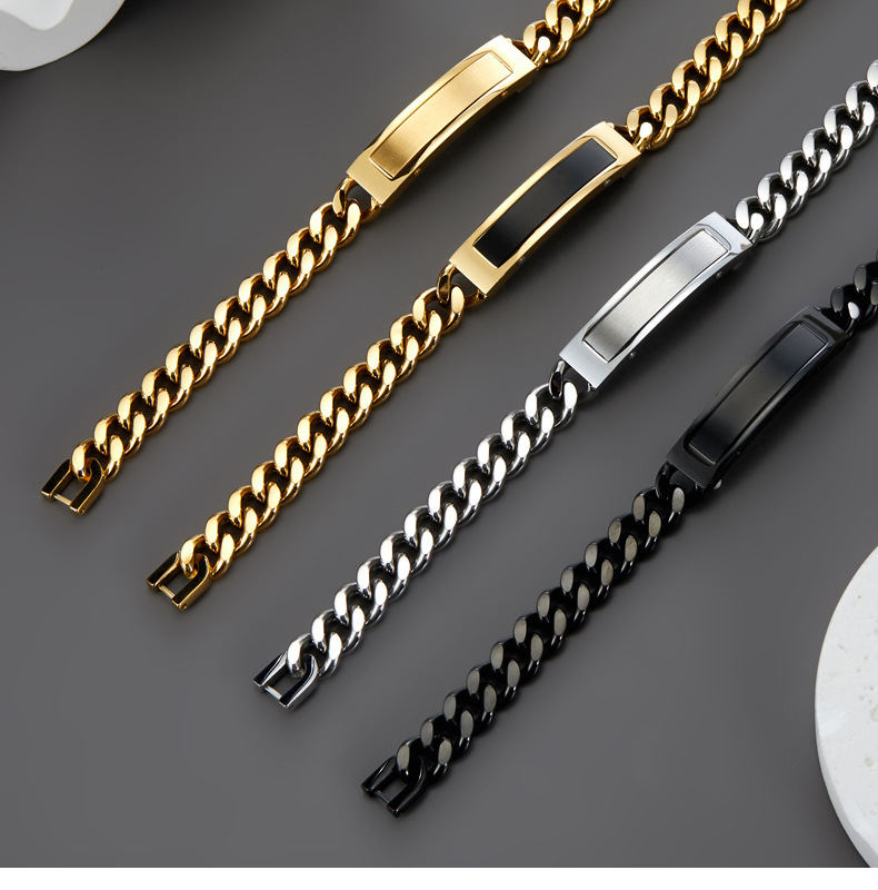 Men's Gender Hip-Hop Customization Laser Engraving Solid Color 304 Stainless Steel Plating Men's Bracelets Men's Chain Bracelets