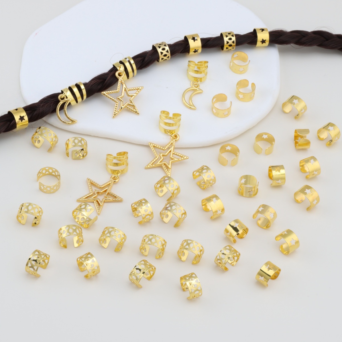 Ensemble de 45 accessoires pour perruques, anneaux pour dreadlocks africains, pinces à cheveux en alliage à motif tournesol croisé_voghion.com