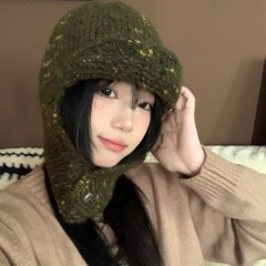 韩系羊毛混纺显脸小针织帽百搭毛线飞行帽女冬保暖护耳学生雷锋帽