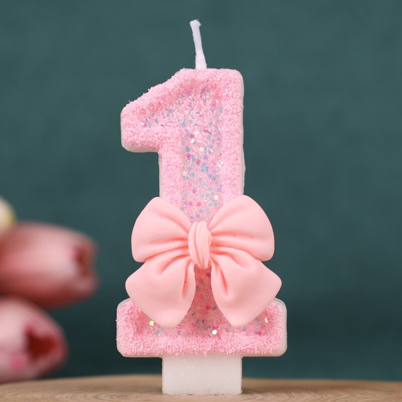 国境を越えた売れ筋のピンクのリボンデジタル誕生日キャンドルケーキデコレーション1歳の手作り誕生日キャンドル0-9|undefined