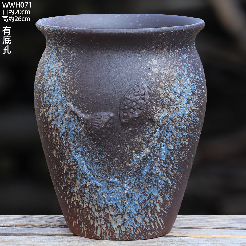 大口径植木鉢、大型家庭用リビングルーム盆栽、金のなる木鉢、通気性のある陶器の植木鉢|undefined