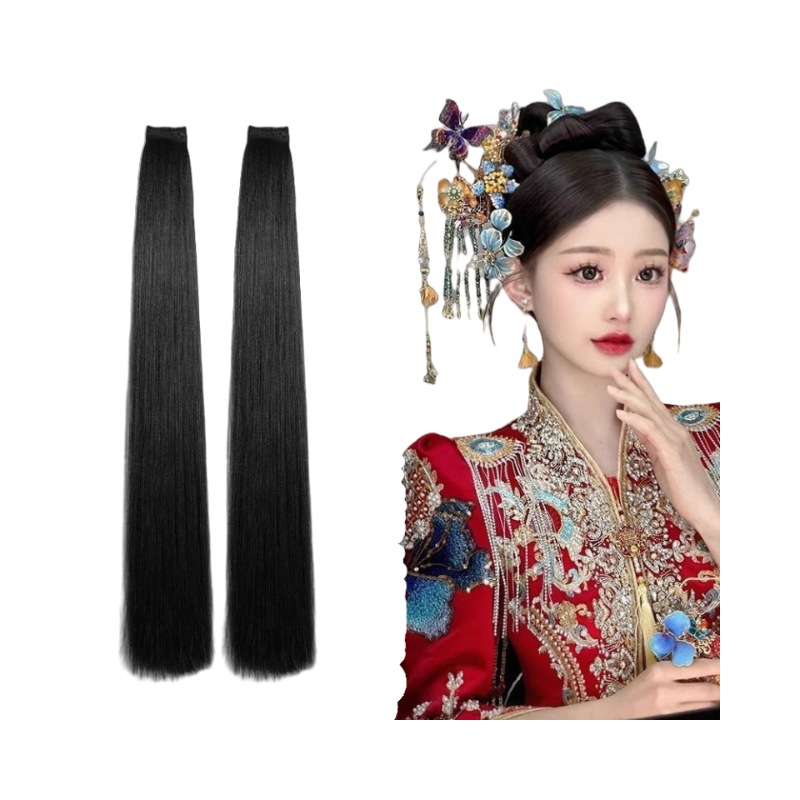 peluca especial para maquillaje nuevo estilo chino Xiuhe vestimenta de novia cabello de cabello natural bifurcado modelado cabello de cabello