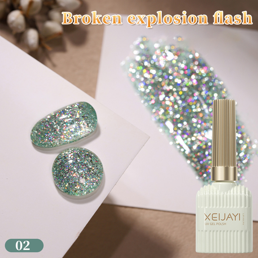 Popular en línea popular manicura Otoño e Invierno Nuevo destello roto teñido dedo oro esmalte de uñas pegamento sólido de larga duración tienda de belleza de uñas dedicado