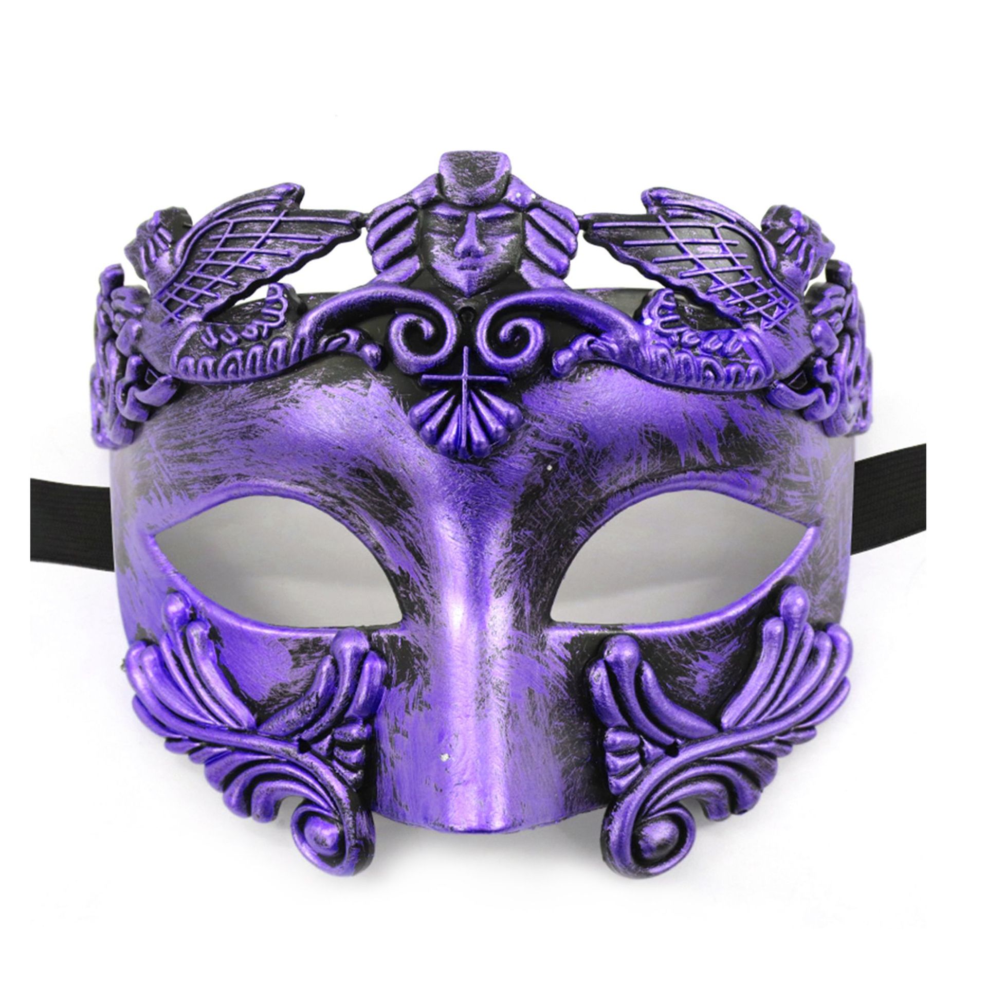 Amazon venta caliente carnaval borde lateral plumas metálicas mariposas retro máscaras de mitad de cara romana baile de maquillaje