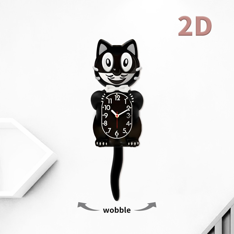 Cross-Border Hot-Selling Creative Wall Clock Cartoon Cat Clock with Wagging Tail Cute Cat Personality Quartz Clock for Living Room