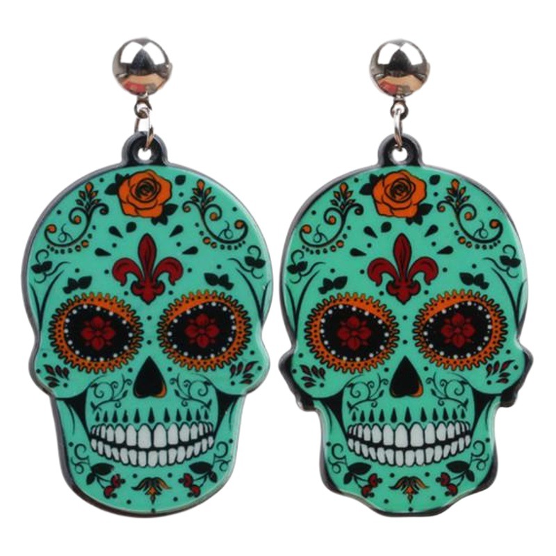 Joyería transfronteriza de Halloween acrílico personalidad cráneo Cruz pendientes Halloween miedo cráneo fantasma cabeza pendientes