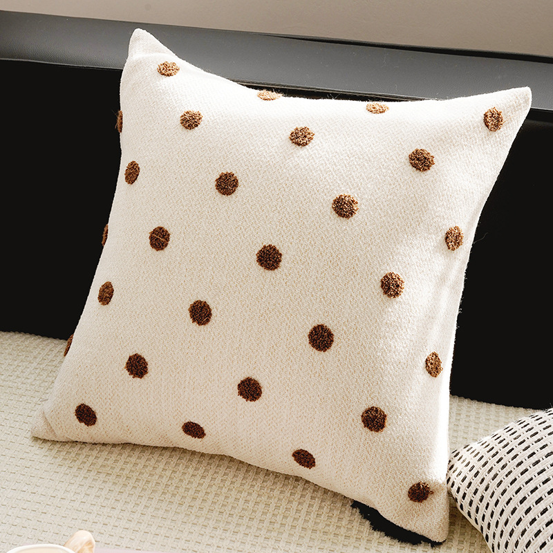 Almohada individual de 45x45cm con punto de onda marrón en el fondo blanco de dopamina