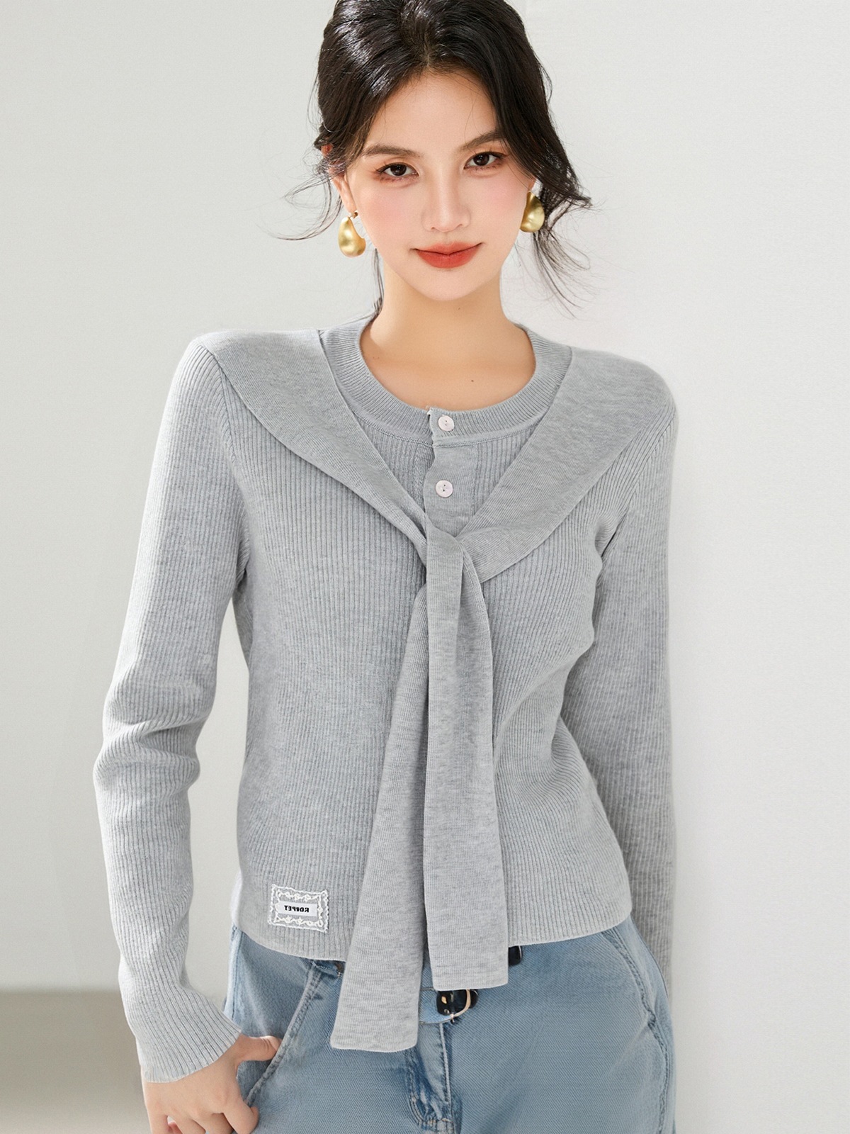 实拍休闲针织开衫秋冬新款时尚慵懒风披肩领上衣