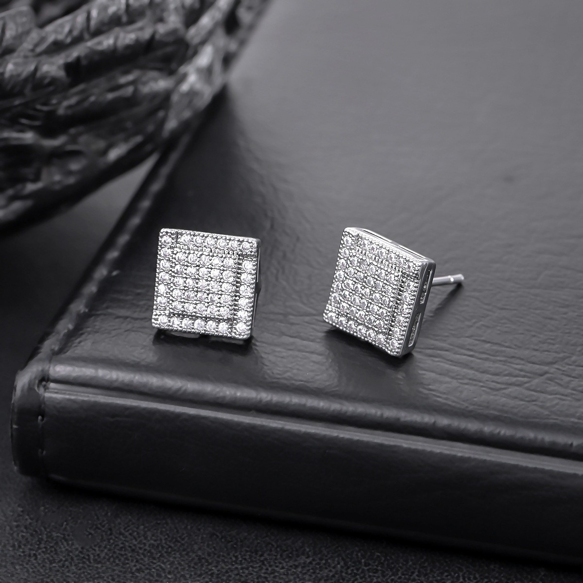 Square Zircon Stud Earrings For Men And Women Elegant Accessories_voghion.com
