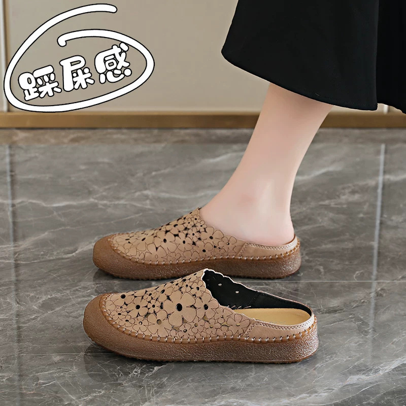 Mom's Hollow-Out Closed-Toe Slippers for Women, Summer 2026 New Style, Old Beijing Style Flat Non-Slip Comfortable Outdoor Half-Slippers Mom's Hollow-Out Closed-Toe Slippers for Women, Summer 2026 New Style, Old Beijing Style Flat Non-Slip Comfortable Outdoor Half-Slippers