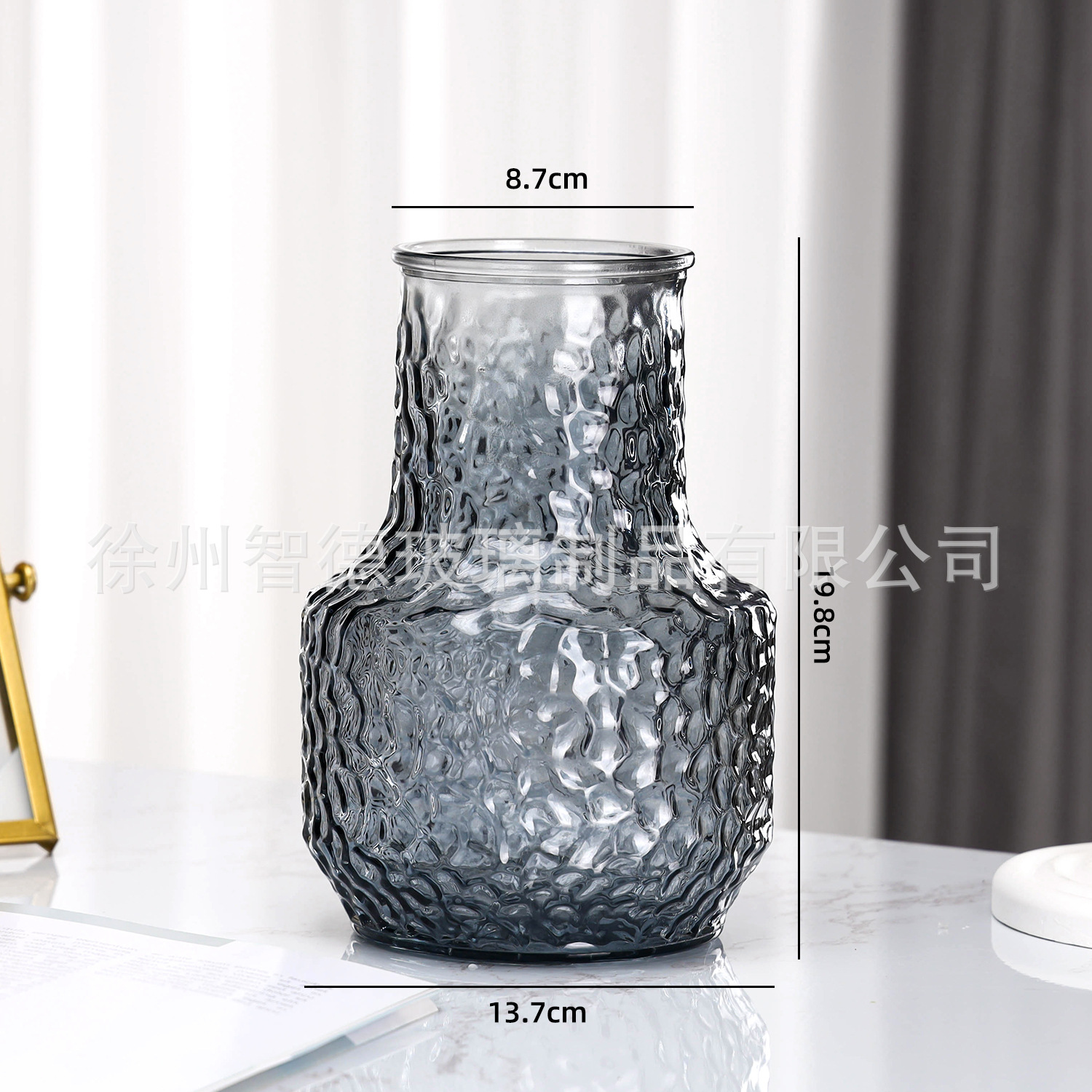 Nuevo estilo chino simple hielo roca vasija de vidrio decoración ligeramente lujosa decoración de mesa de sala de estar acuoso flor flor floral vasija