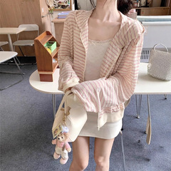 2025新款韩版百搭显瘦条纹防晒长袖连帽开衫罩衫宽松休闲外套女潮
