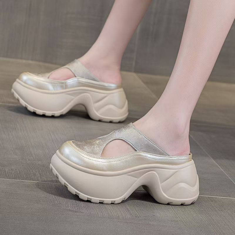 Open-Toe Half Slippers for Women, 2026 Summer New Style, Trendy Hollow Breathable Sandals, Platform Thick-Soled Height-Increasing Women's Shoes