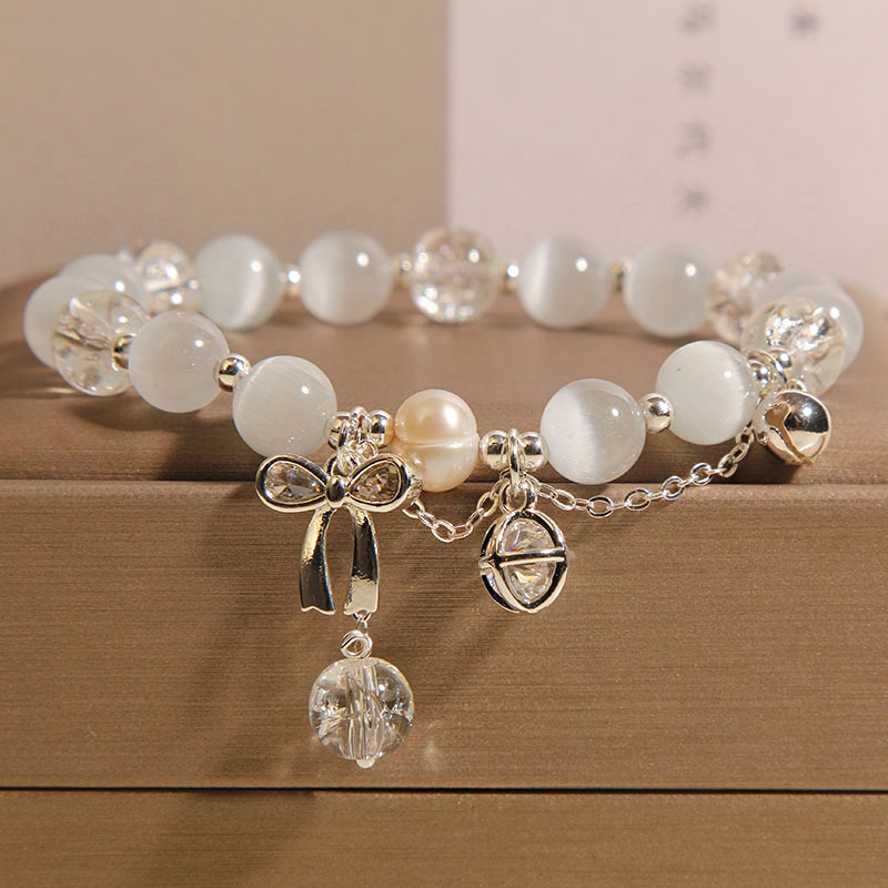 Nueva pulsera de cristal blanco chino para mujer, lujo ligero, nicho, exquisito arco, pulseras de ópalo, regalos para novias y novias
