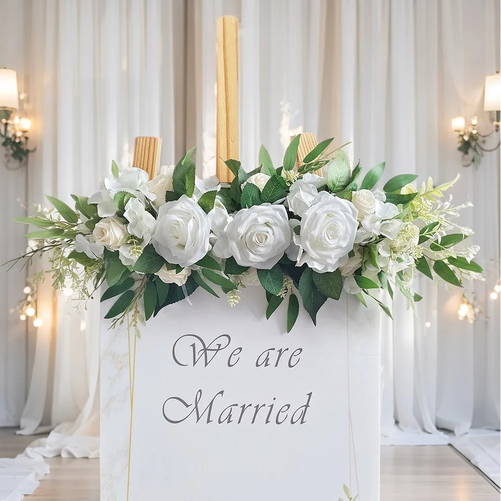 Nuevas flores de bienvenida flores artificiales flores de rosa filas de boda silla trasera de flores de mesa de comedor espejo frente decoración de puerta