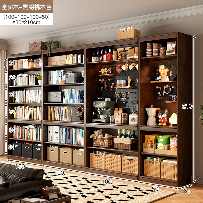 Estantes de madera sólida estantería de almacenamiento de piso para sala de estar integrado toda la pared armario de almacenamiento armario casero de color nuez