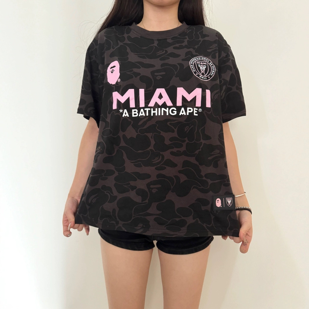 国境を越えた卸売ドロップシッピング Bape 半袖猿頭刺繍スモールラベル MIAMI マイアミ国際共同ブランド迷彩 T シャツ