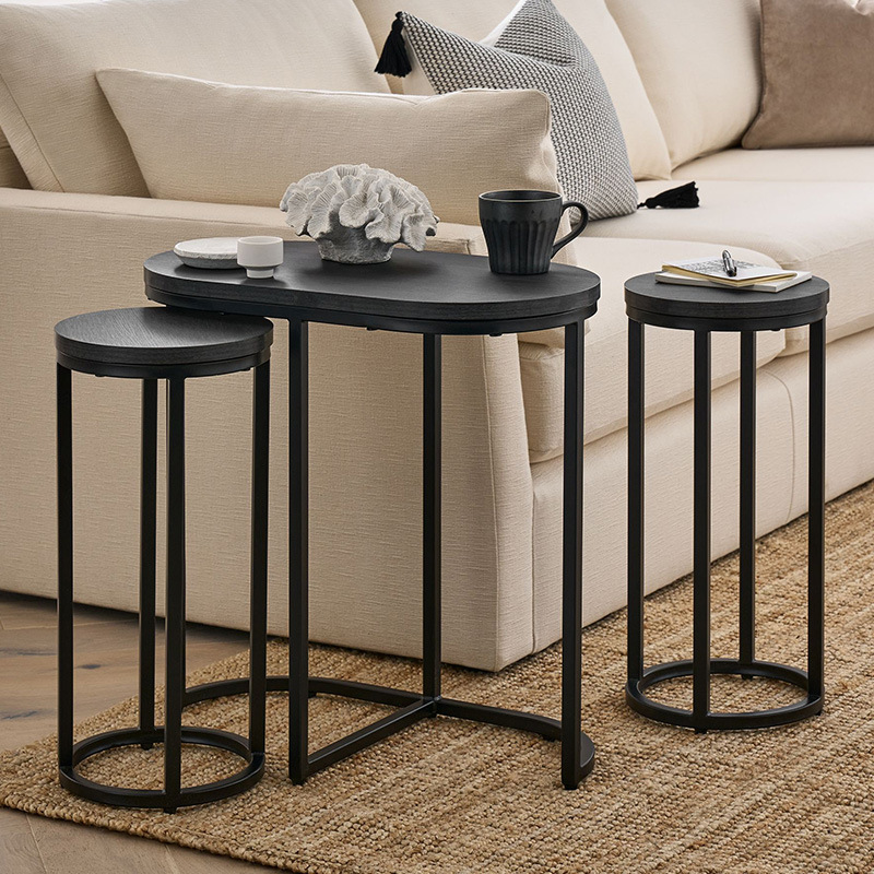 Mesa de té de lujo ligera, sala de estar de alta calidad, mesa de café redonda de madera sólida image 3