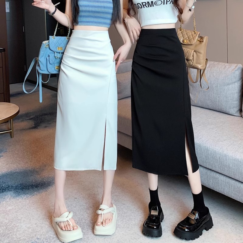 不规则开叉百褶裙半身裙春秋女包臀长裙2025新款高腰中长款A字裙|undefined