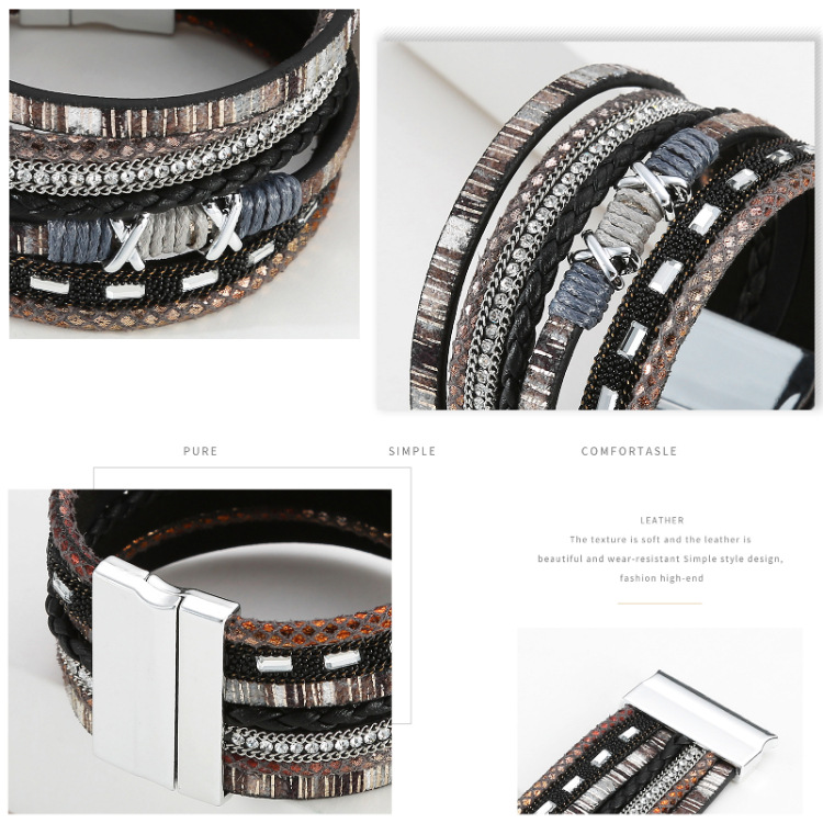 Bohemian Wide-brimmed Color Woven Multilayer Leather Bracelet Wholesale display picture 29