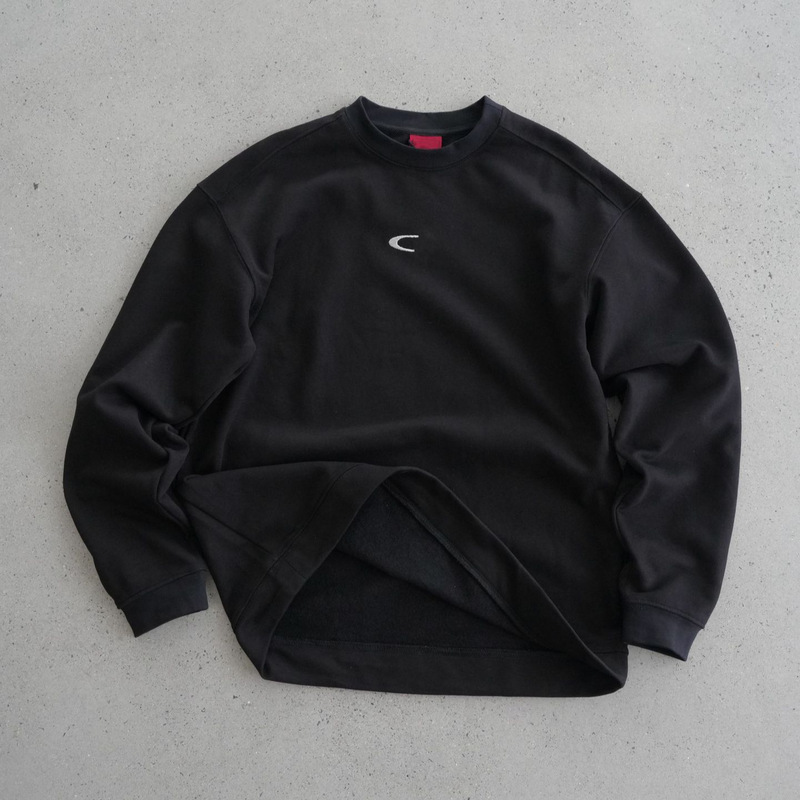 现货 vintage复古圆领宽松休闲刺绣中古款薄拉绒运动套头卫衣加绒|undefined