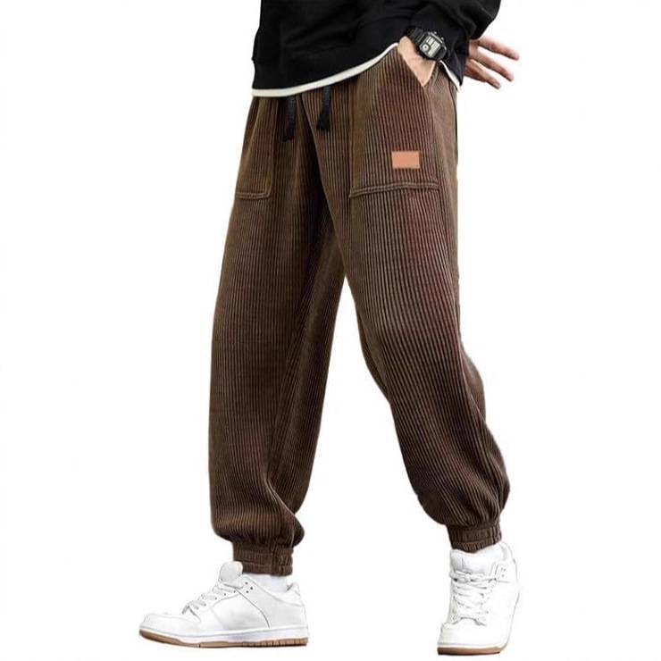 Aliexpress Men's Corduroy Sports Jogger Pants with Drawstring, Loose Fit, Tapered Pockets, Casual Cargo Pants