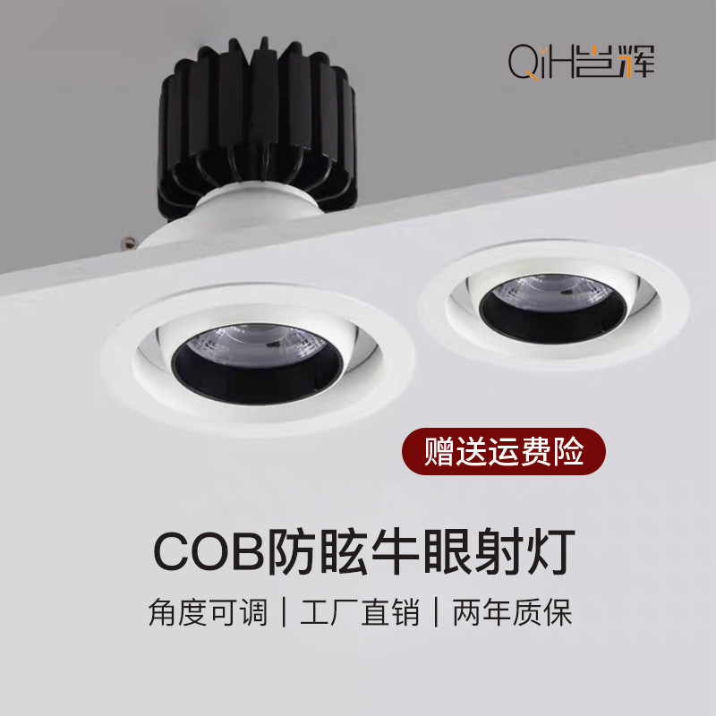 Fábrica directa cob ojo de buey lámpara antideslumbrante reflector incrustado luz de techo doméstica de espectro completo sin lámpara principal