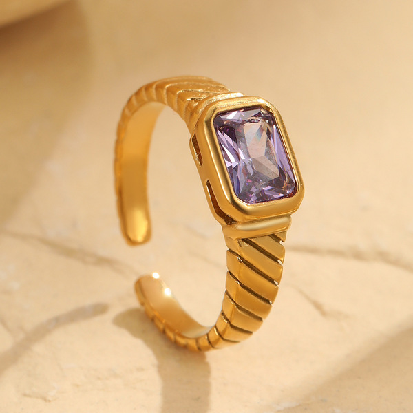 retro square one size ring with stone with zircon stainless steel