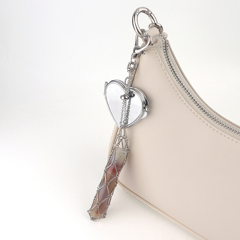 Cross-Border Stainless Steel Mesh Lipstick Holder DIY Luggage Pendant Replaceable Crystal Raw Stone Keychain Metal Pendant