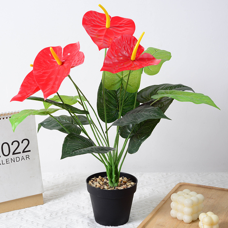 Simulación de 18 cabezas de 5 flores de palma roja hotel decoración de bodas en el hogar props de fotografía flores falsas flores artificiales plantas