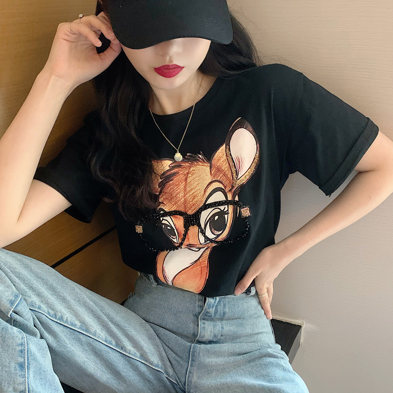 Maglietta casual letteraria di Instagram Maglietta allentata coreana T-shirt a maniche corte per coppia estiva Abbigliamento da donna_voghion.com