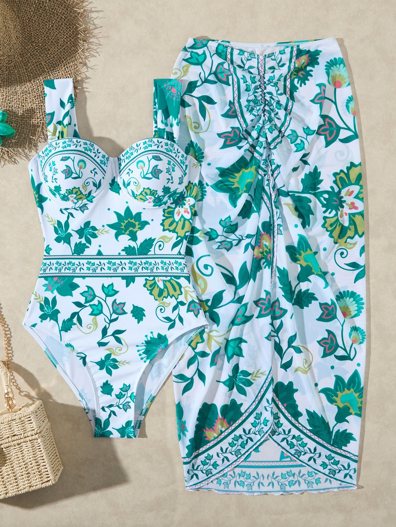 Push-up Underwire One-piece Swimsuit Tummy Control Digital Print_voghion.com