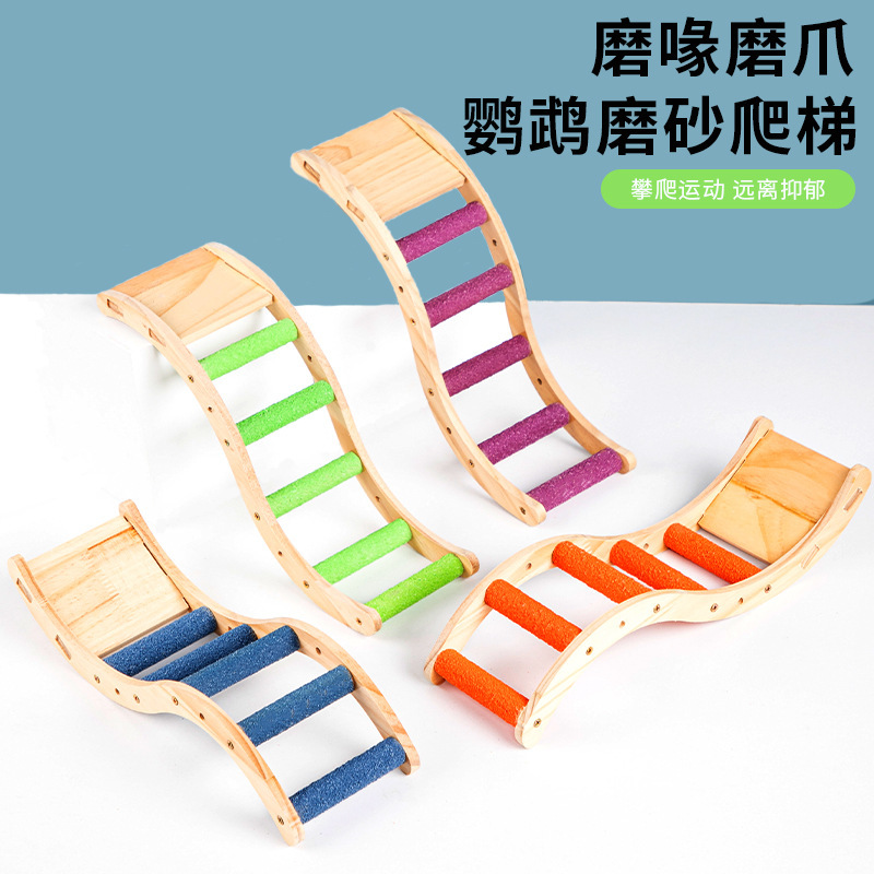 Budgie Toy Wooden Ladder for Claw and Beak Sharpening, Climbing Ladder for Lovebirds, Interactive Climbing Wooden Ladder Swing Accessories