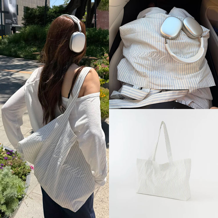 Fan Sun·Xh Korean-Style Letter Embroidery Striped Canvas Bag Dongdaemun Summer New Versatile Casual Shoulder Bag for Women
