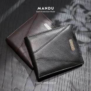Foreign Trade Cross-Border Genuine Leather Wallet, Cowhide Men's Ultra-Light Wear-Resistant Zipper Anti-Theft Card Holder Clutch Bag Small Bag for Men