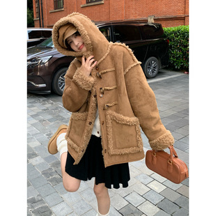 Korean Style Retro Corner Buckle Fur One Lambswool Jacket Women's Winter New fleece-lined