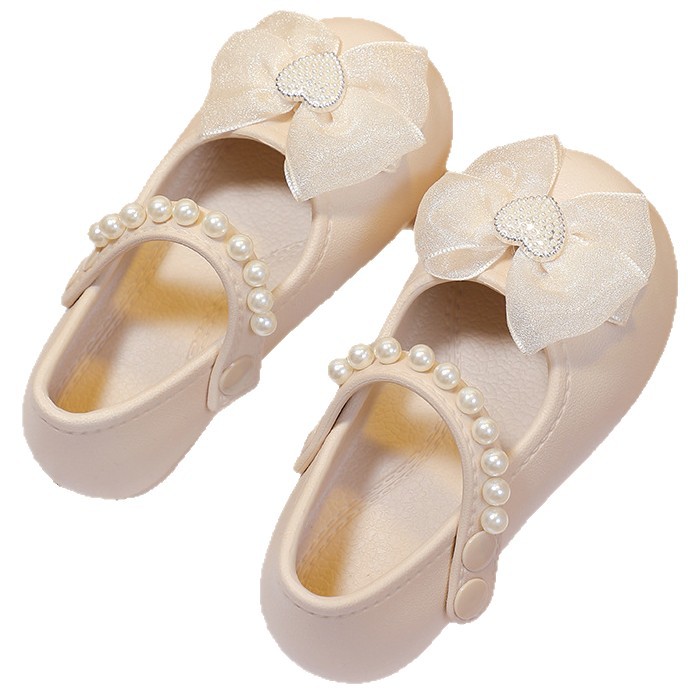Non-slip shoes with bow girl's flat