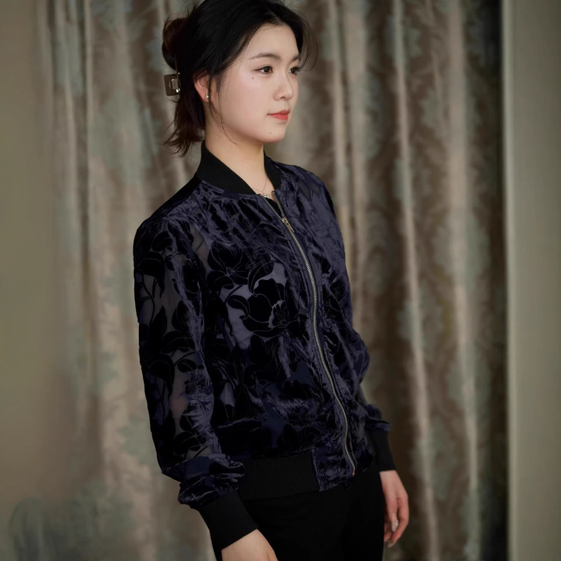 In-Stock New Heavy-Duty Velvet Top with Inlaid Patterns, Short Jacket for Women, Spring and Autumn Baseball Jacket