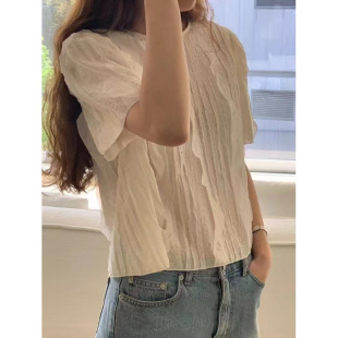 Ruffled Patchwork Round Neck Short-Sleeved Chiffon Shirt Korean Style Chic Niche Design Sense Light and Mature Fashion
