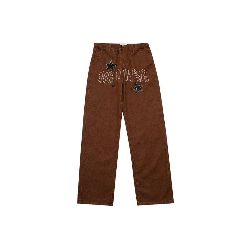 Vibe American High Street Letter Embroidered Jeans Men's Street Hip-Hop Loose Ins Straight Fashion Brand Retro Pants Vibe American High Street Letter Embroidered Jeans Men's Street Hip-Hop Loose Ins Straight Fashion Brand Retro Pants
