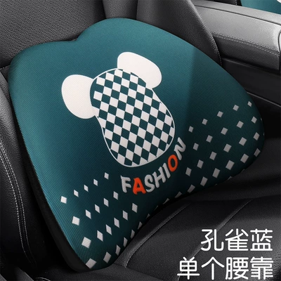 Cushion, Car Driver's Seat, Headrest - diamond-bear-memory-foam-lumbar-support-peacock-blue