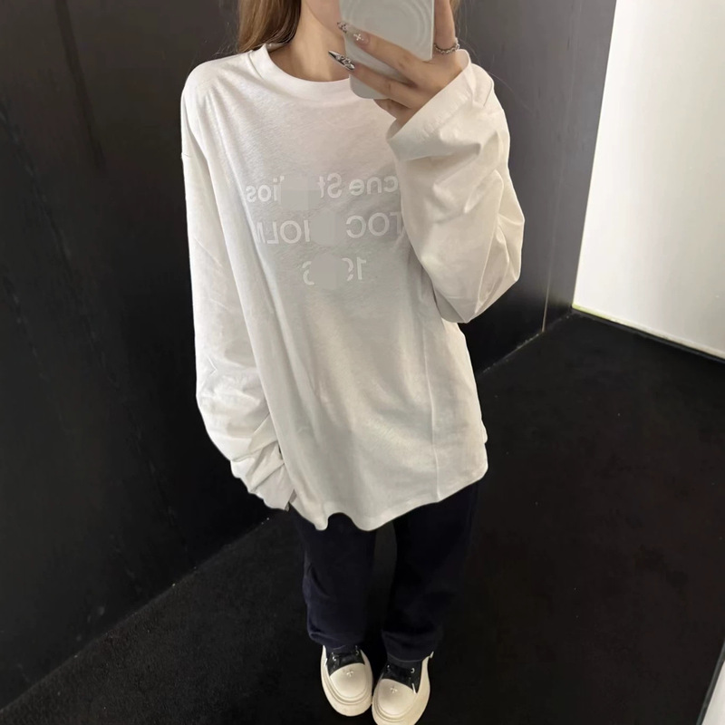 High-end A*iC 196 series white letter print long-sleeve T-shirt, trendy American casual style, loose fit, unisex High-end A*iC 196 series white letter print long-sleeve T-shirt, trendy American casual style, loose fit, unisex